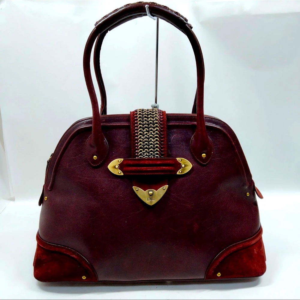 HTF Christian Dior Burgundy Brown Leather Handbag